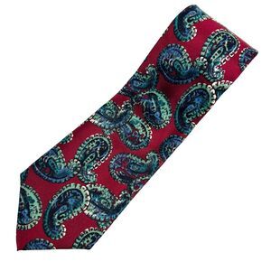 Mario Valentino Tie Mens 100% Italian Silk Designer Paisley Necktie USA Burgundy